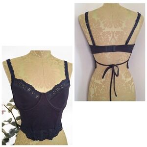 Colsie Eyelet Corset Bustier Crop Top In Black Medium WhimsyGoth Festival Summer